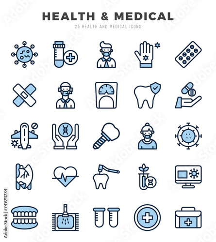 Tableau sur toile Simple Set of HEALTH & MEDICAL Related Vector Two Color Icons.