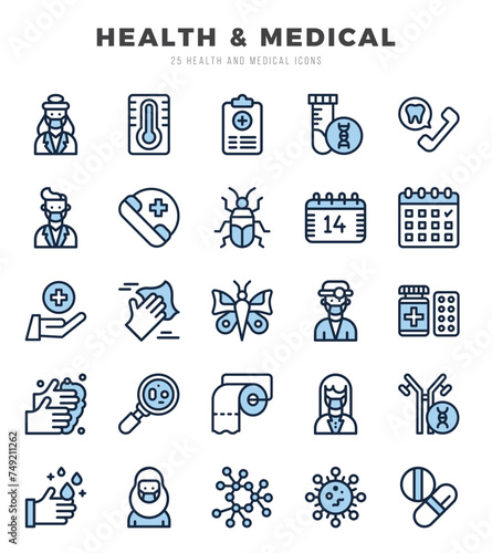 HEALTH & MEDICAL Two Color icons collection. Two Color icons pack. Vector illustration