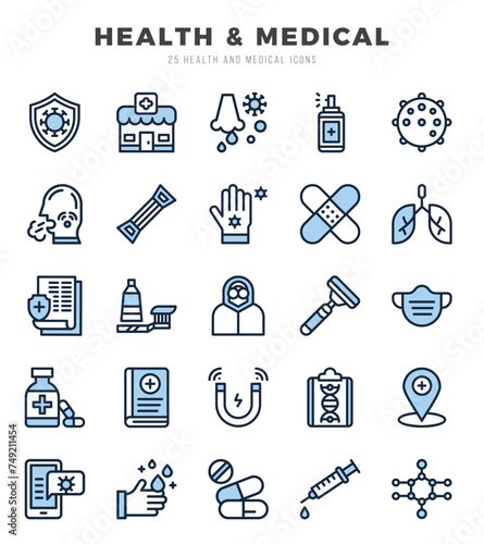 Set of 25 HEALTH & MEDICAL Two Color Icons Pack.