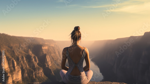 pretty young woman doing yoga in the nature, yoga time in the naturre, woman relaxing in the nature, pretty woman doing yoga exercise photo