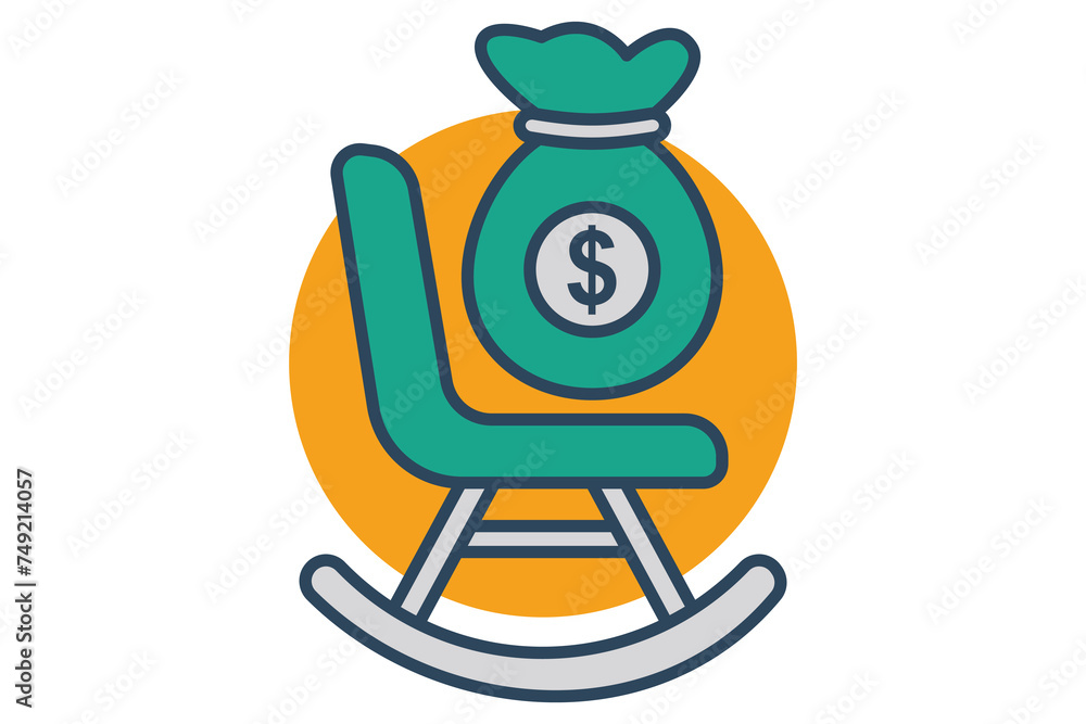 Pension icon. rocking chair with money bag. symbolizing retirement savings, stability, and financial security. flat line icon style. element illustration Pension icon. rocking chair with money bag. symbolizing retirement savings, stability, and financial security. flat line icon style. element illustration