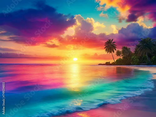 Sunset on a tropical beach romantic atmosphere ​ © NONTANUN