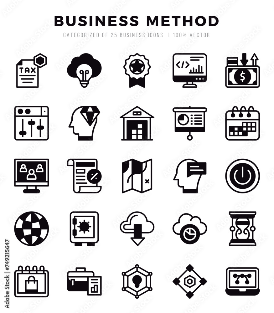 Business Method Icons Pack Lineal Filled Style. Vector illustration.