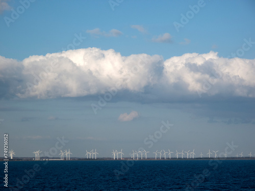 Photography Horizon and row of wind turbines - Between Malmo and Copenhagen - Sweden - Denma
