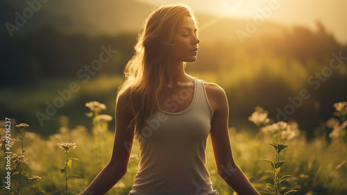 pretty young woman doing yoga in the nature, yoga time in the naturre, woman relaxing in the nature, pretty woman doing yoga exercise