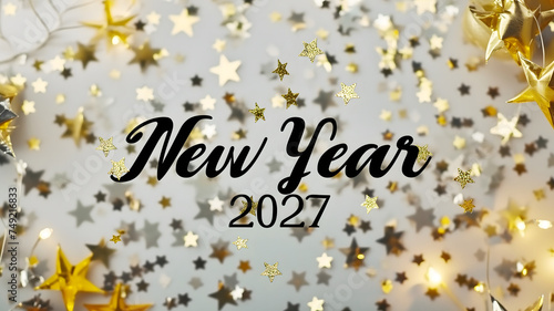 letters New year 2027 laid on flat background with high angle view, celebration concept. Neural network generated image. Not based on any actual scene or pattern. © lucky pics