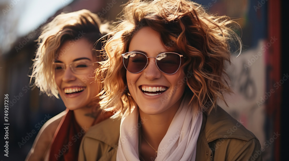 Portrait of happy lesbian couple. Portrait of happy lesbian couple.