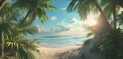 Palm trees and tropical beach serene environment