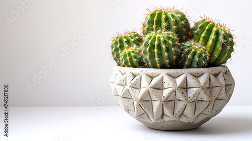 Cactus in a pot on a white background with copy space.