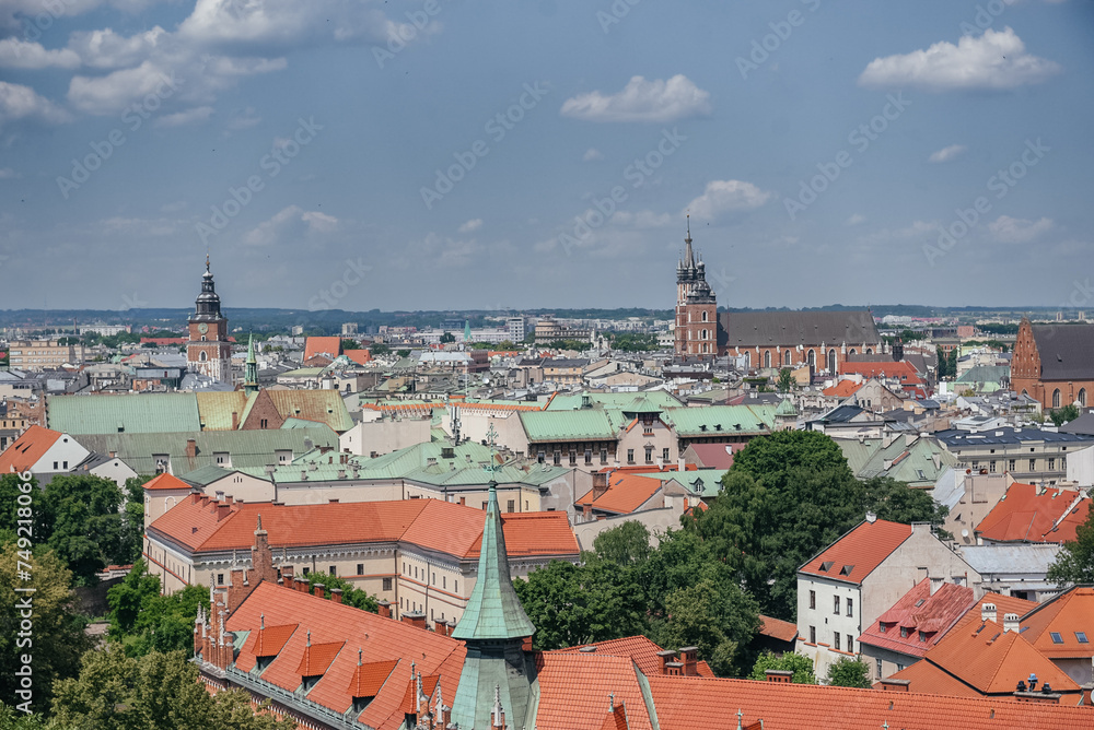 Aerial Cityscape of Krakow with Traditional Rooftops
