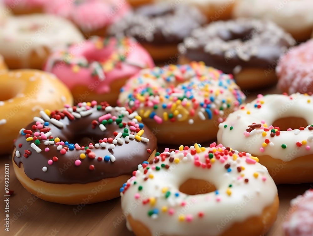Delicious donuts with icing and colorful sprinkles Delicious donuts with icing and colorful sprinkles