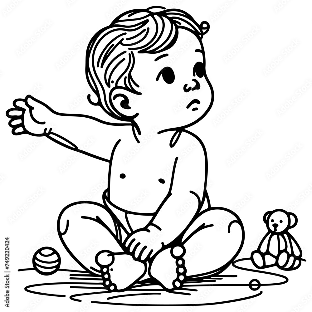 Continuous one black line art hand drawing child sitting alone doodles outline cartoon style coloring page vector illustration on white background Continuous one black line art hand drawing child sitting alone doodles outline cartoon style coloring page vector illustration on white background