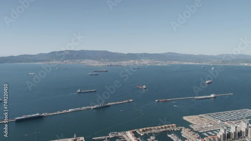 Algeciras port seen from the Rock of Gibraltar with ships entering and leaving