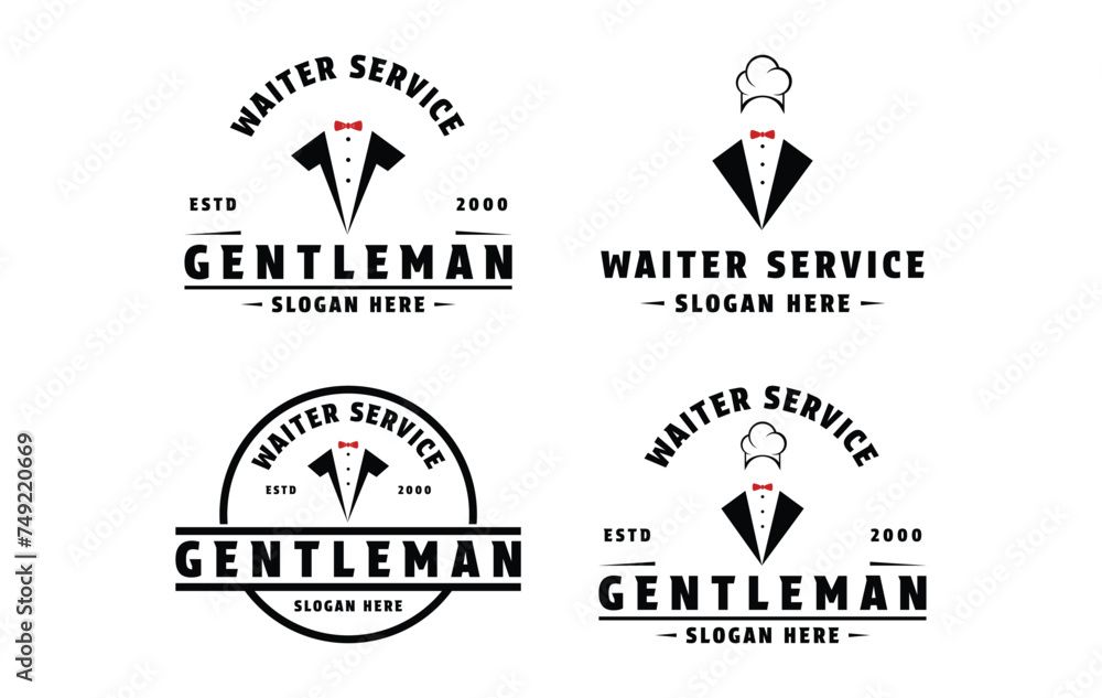 set of waiter service logo design concept idea set of waiter service logo design concept idea