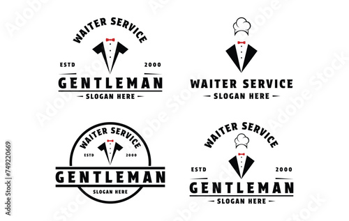 set of waiter service logo design concept idea