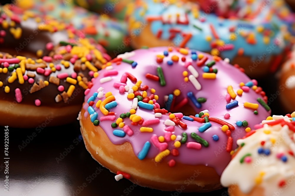 donuts with pink icing and colorful sprinkles on a black background donuts with pink icing and colorful sprinkles on a black background