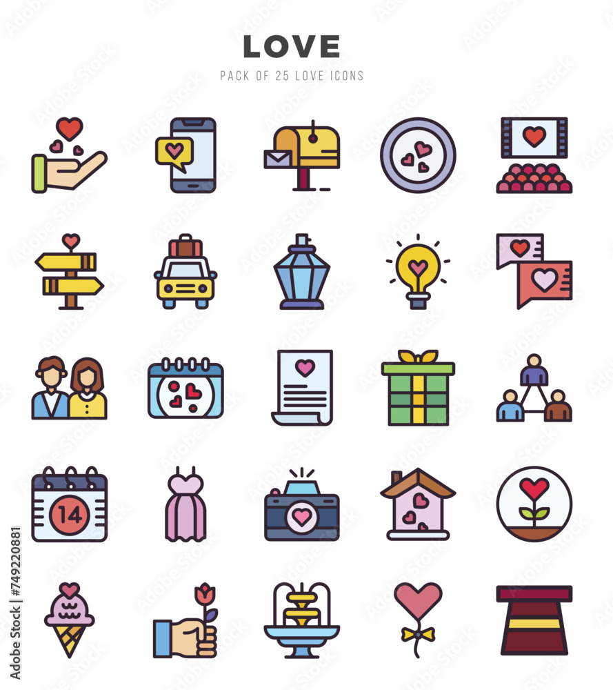 Obraz premium Love Lineal Color icons collection. 25 icon set. Vector illustration.