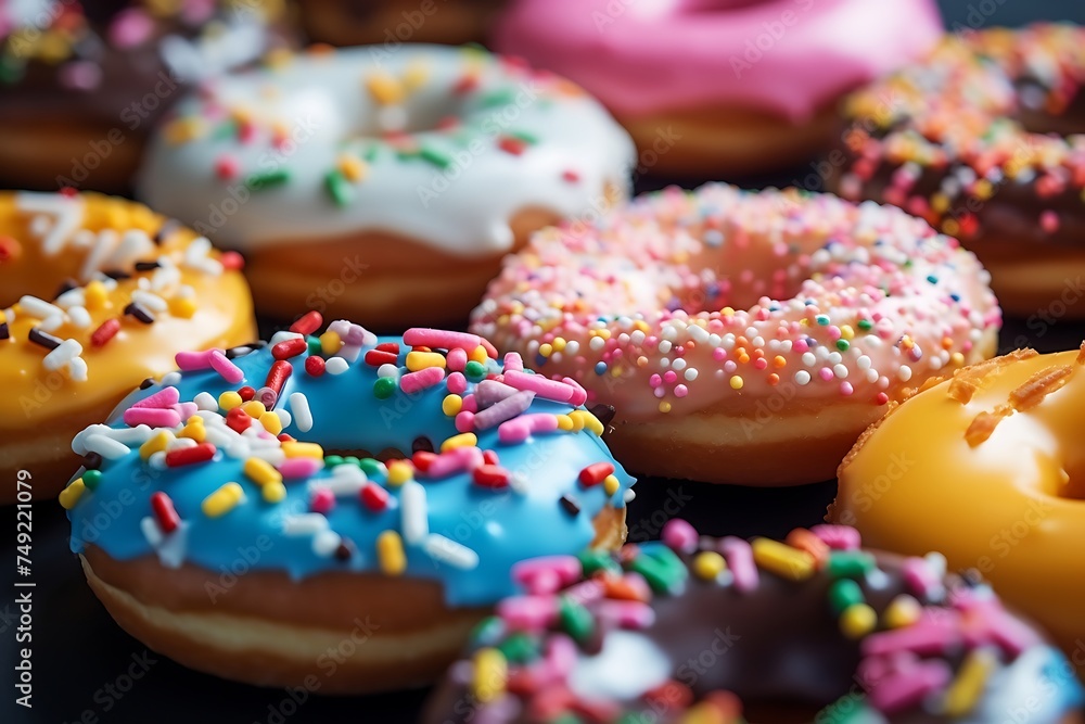 donuts with pink icing and colorful sprinkles on a black background donuts with pink icing and colorful sprinkles on a black background