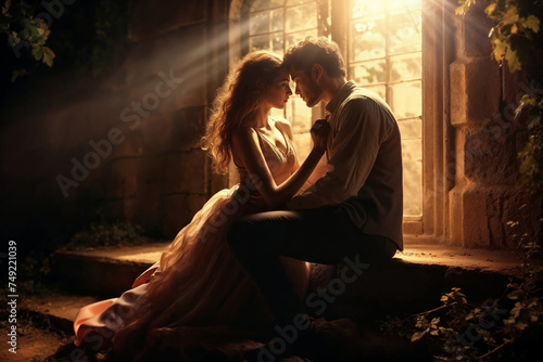 Intimate Moment in a Sunlit Medieval Cloister