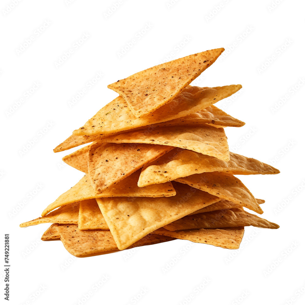 Stack of chili tortilla chips isolated on transparent background Stack of chili tortilla chips isolated on transparent background