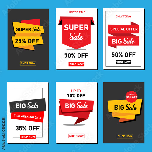 Set of banner elements, discount tag collection, special offer.