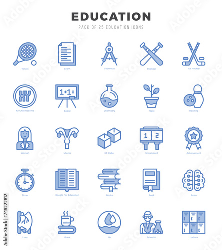 Education icons Pack. Two Color icons set. Education collection set.