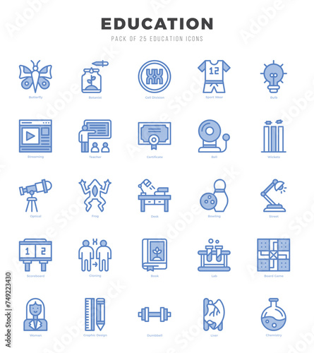 Education Icons Pack. Two Color icons set. Two Color icon collection set.