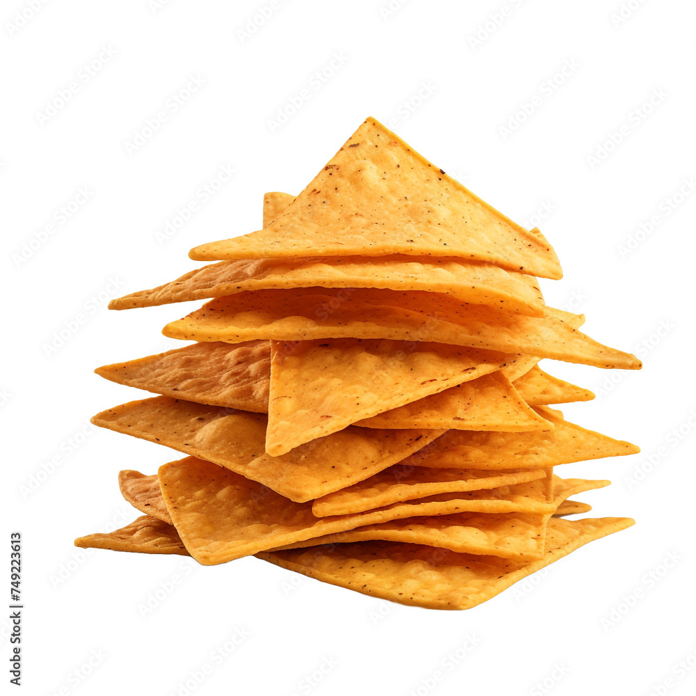 Stack of chili tortilla chips isolated on transparent background Stack of chili tortilla chips isolated on transparent background