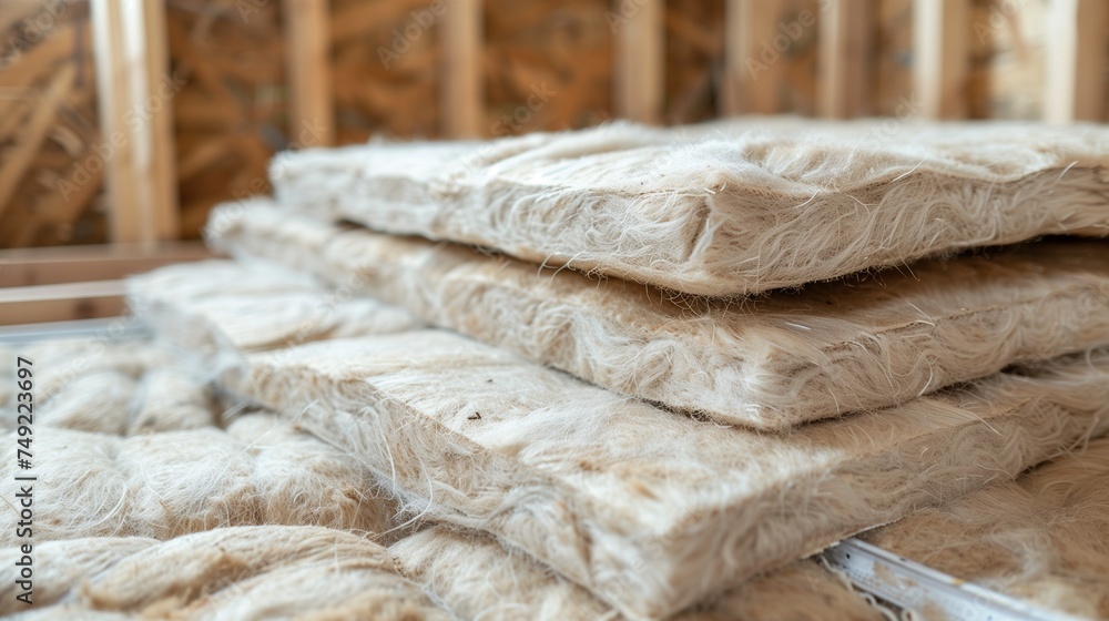 High-quality mineral wool batts, showcasing their fibrous texture and ...