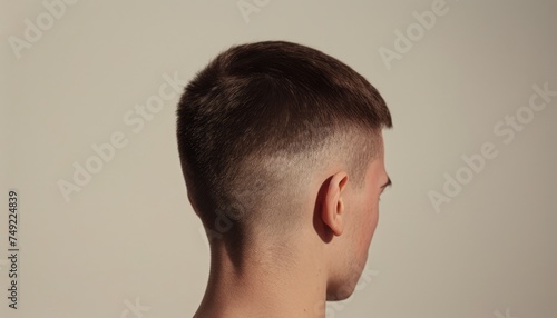 Young Man With Shaved Back Looking Into Distance