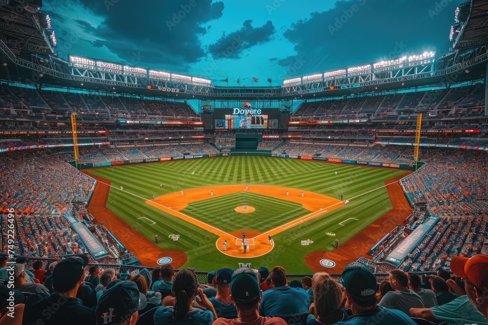 Watching a baseball game at stadium crowd from far away professional photography