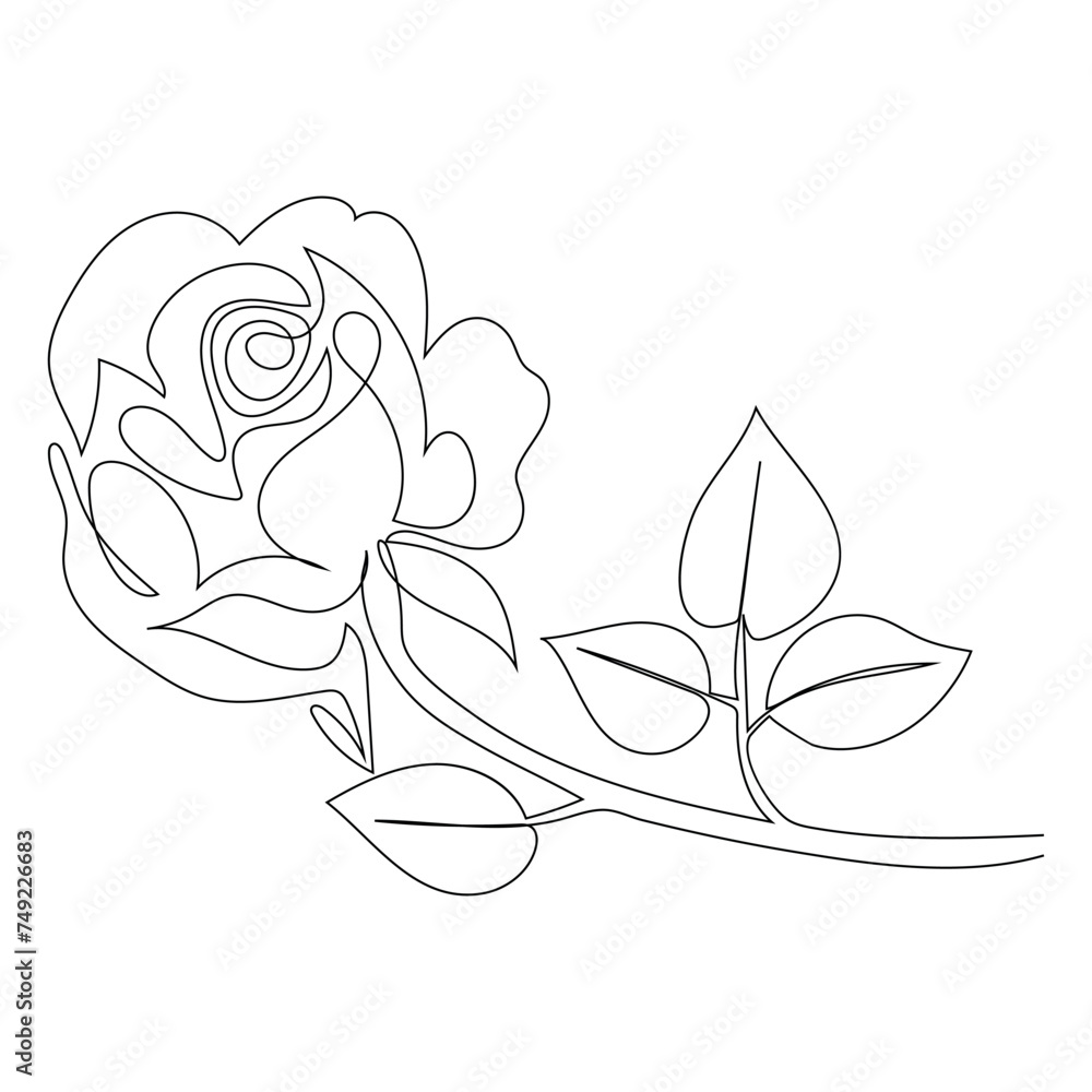 Continuous single One line rose design hand drawn drawing roses line art illustration