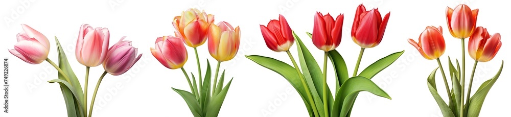 Set of elegant blooming tulips, cut out