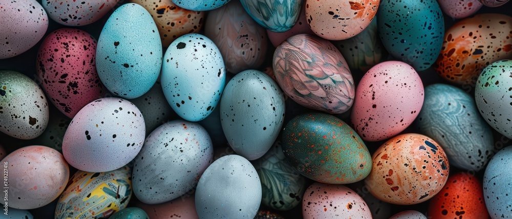 Colorful Speckled Easter Eggs Piled Up Colorful Speckled Easter Eggs Piled Up