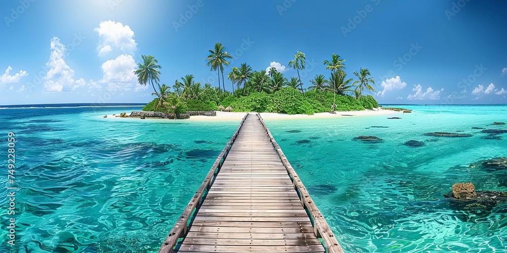 A Pier Extending to Paradise, Inviting You to a Tropical Haven. Made with Generative AI Technology - obrazy, fototapety, plakaty 