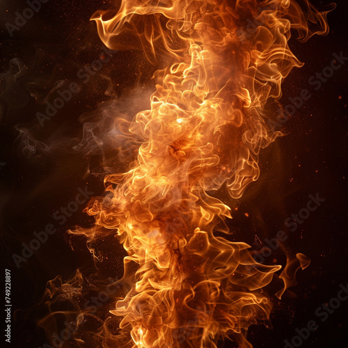 Perpendicular flames with burning smoke floating on a black background. ai generated.