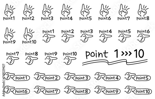 Handwritten cute pointing icon  points 1-10 