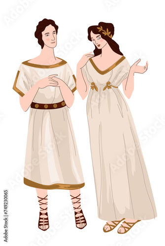 Greek man and woman wearing traditional clothes