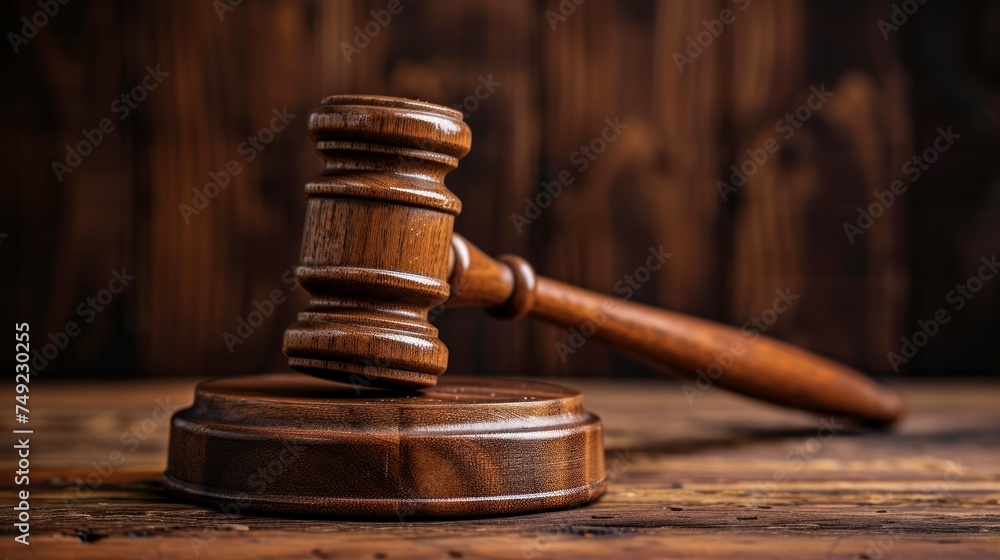 brown gavel on the table on a brown background brown gavel on the table on a brown background