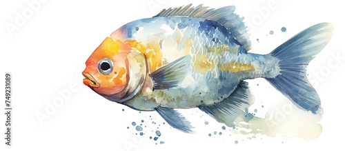 Illustration of a piranha fish in a watercolor style using bright and bold colors. on a white background