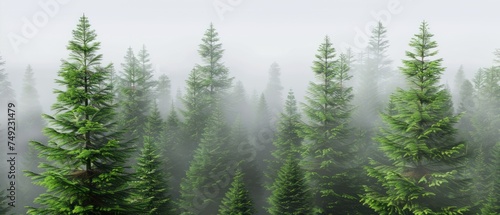 Dense Fog Blanketing Lush Forest of Tall Trees