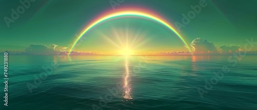 Rainbow Over Body of Water at Sunset