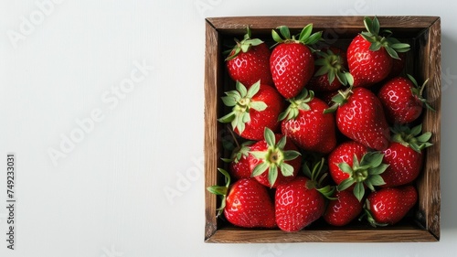 strawberry in wooden tray on white background.generative ai