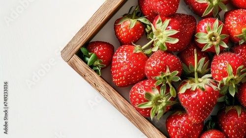 strawberry in wooden tray on white background.generative ai