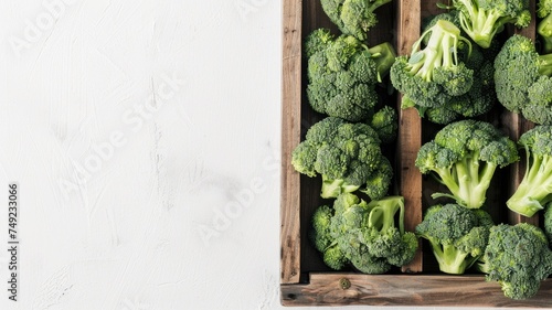 Broccoli in wooden box on white background. generative ai