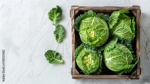 cabbage in wooden tray on white background. generate ai