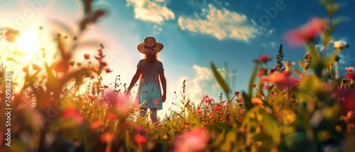 Woman Standing in a Field of Flowers