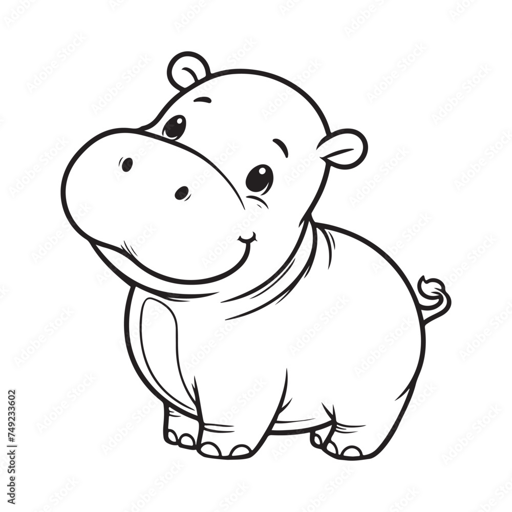 line art of baby hippo cartoon vector
