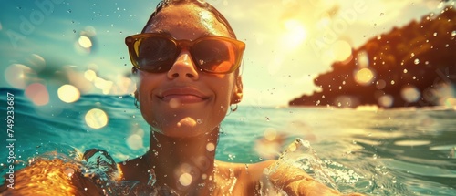 Woman Swimming in Ocean With Sunglasses © DigitalMuseCreations
