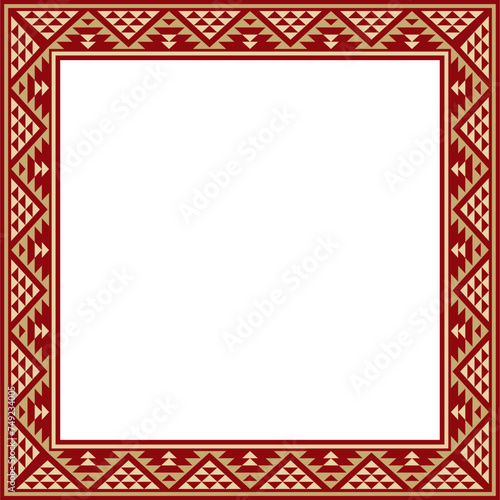 Vector gold with red square national Indian patterns. National ethnic ornaments, borders, frames. colored decorations of the peoples of South America, Maya, Inca, Aztecs.
